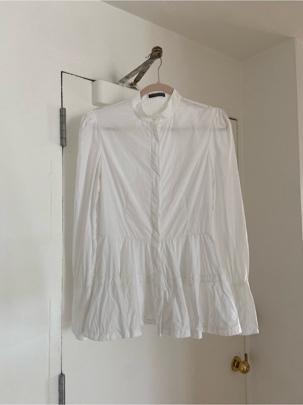 Alexander McQueen White Peplum Button Down Poplin Top